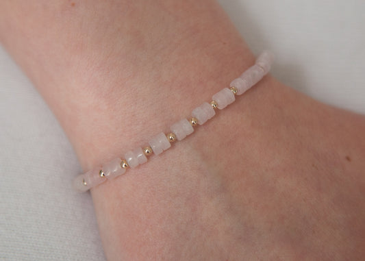 Bracelet pierre naturelle quartz rose plaqué or 18 carats