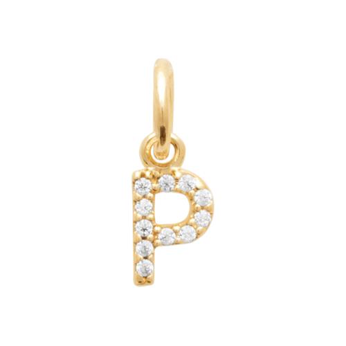 Pendentif lettre de l'alphabet plaqué or serti de strass P