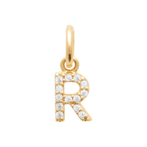 Pendentif lettre de l'alphabet plaqué or serti de strass R