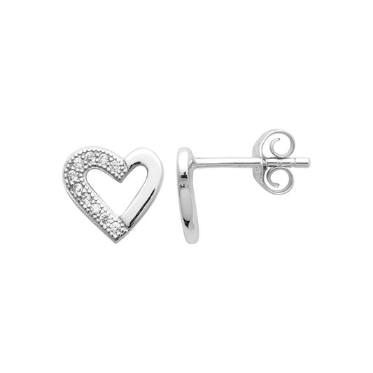 Boucles d'oreilles coeur et strass en argent