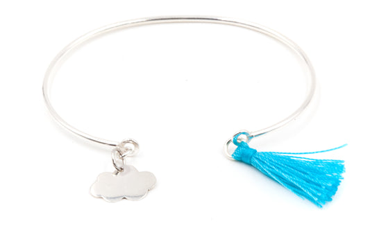 Bracelet jonc avec pompon et nuage en argent