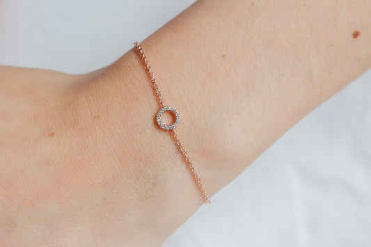 Bracelet petit rond plaqué or rose serti de zircons