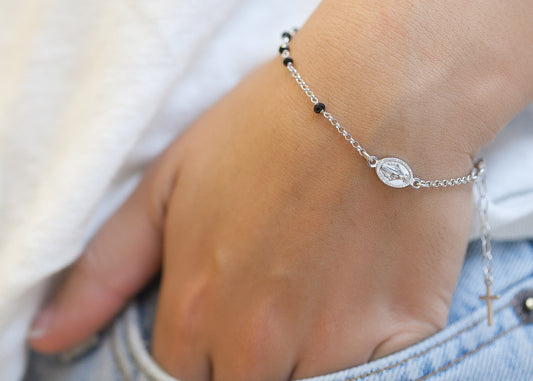 Bracelet chapelet vierge en argent