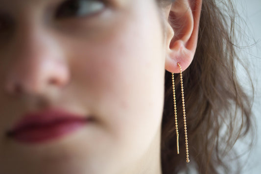 Boucles d'oreilles chaîne boule traversante plaqué or