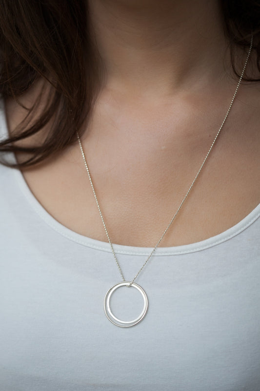 Collier long 2 ronds en argent véritable